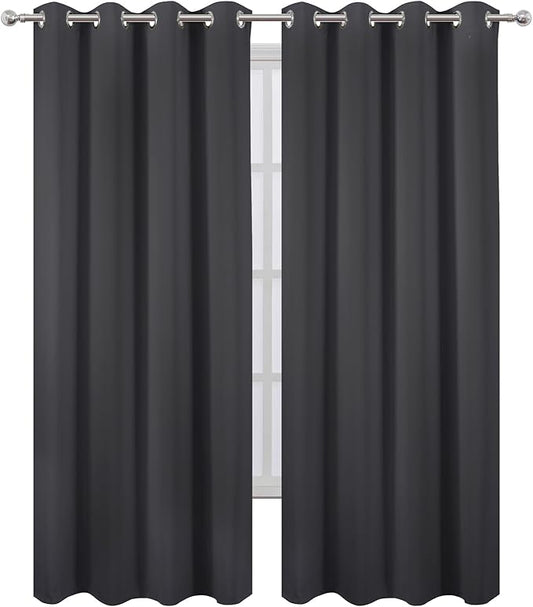 LEMOMO Blackout Curtains 52 x 90 inches Long Dark Grey Curtains Set of 2 Panels Thermal Insulated Room Darkening Curtains for Bedroom