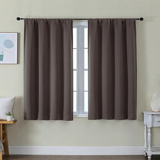 Simplebrand Ava Chocolate Short Blackout Curtains for Bedroom 45 Inches Long 2 Panels Set, Solid Thermal Insulated, Energy Saving Window Treatment Curtains Blackout Drapes, W40 x L45 Inch, Chocolate