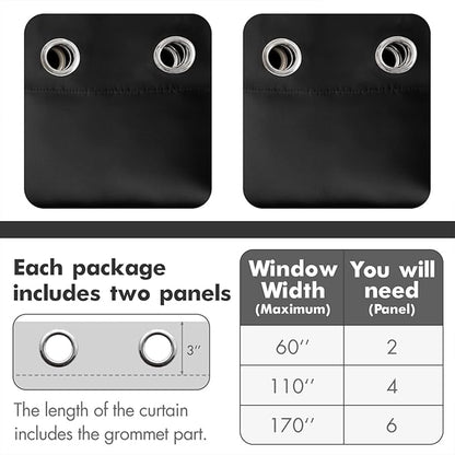 MIULEE Blackout Curtains 96 Inches Long for Bedroom Living Room Thermal Insulated Room Darkening Grommet Top Solid Light Blocking Drapery Set of 2 Window Panels Black
