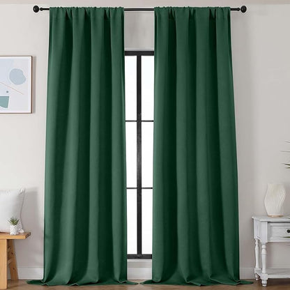 Simplebrand Ever Green Blackout Curtains for Bedroom 102 Inches Long 2 Panels, Solid Thermal Insulated, Energy Saving Living Room Window Treatment Curtains Blackout Drapes, W50 x L102 Inch, Ever Green