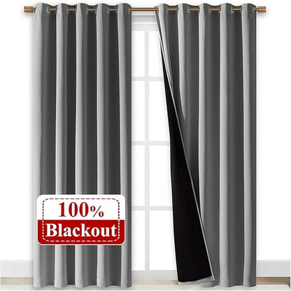NICETOWN Full Shade Curtain Panels, Pair of Energy Smart & Noise Blocking Out Blackout Drapes for Dining Room Window, Thermal Insulated Guest Room Lined Window Dressing(Silver Grey, 70 x 84 inch)