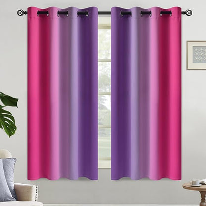 Yakamok Ombre Purple and Pink Curtains for Bedroom, Gradient Room Darkening Curtains 63 inches long,Grommet Thermal Insulated Light Blocking Window Drapes/Curtain for Living Room,52 x 63 Inch,2 Panels