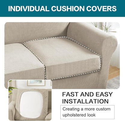 Turquoize 3 Piece Sofa Covers for 2 Cushion Couch Sofa Slipcover Soft Couch Cover for Dogs-Washable Sofa Furniture Covers with 2 Individual Cushion Covers, Feature Fabric (2 Cushion Sofa,Island Fossi)
