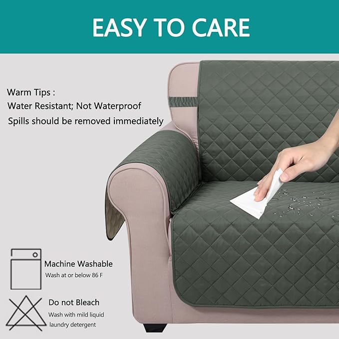 U-NICE HOME 4 Seater Sofa Cover 91 Inch Large Couch Covers for 4 Cushion Couch with Elastic Straps Water Resistant Furniture Protector Cover for Pets Cat (Sofa XX-Large, Grey/Beige)