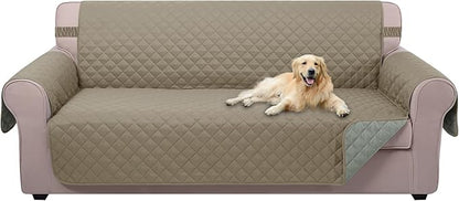 U-NICE HOME 4 Seater Sofa Cover 91 Inch Large Couch Covers for 4 Cushion Couch with Elastic Straps Water Resistant Furniture Protector Cover for Pets Cat (Sofa XX-Large, Khaki/Light Grey)