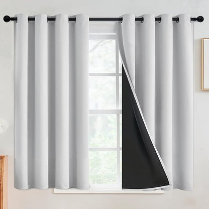 SimpleHome 100% Blackout Curtains for Bedroom,Thermal Insulated White Grommet Window Drapes Room Darkening Curtains for Living Room with Black Back,52 x 54 Inch,2 Panels