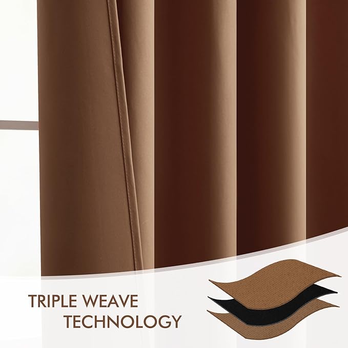 MIULEE Back Tab Blackout Curtains 90 Inch Long 2 Panels Set for Living Room Bedroom, Rod Pocket/Pinch Pleated Thermal Insulated Room Darkening Light Blocking Curtain, 52 x 90 Inch, Cappuccino Brown
