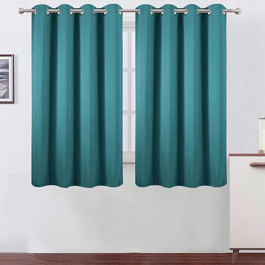 LEMOMO Blackout Curtains 66 x 54 Inch Long Sea Teal Curtains Set of 2 Panels Room Darkening Curtains for Bedroom and Living Room
