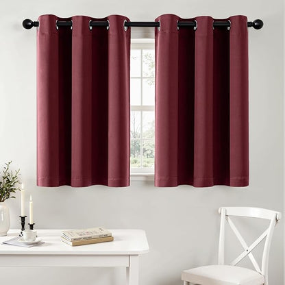 MIULEE Short Curtains for Windows - Christmas Burgundy Red Blackout Half Window Curtains Thermal Insulated Drapes for Kitchen Bedroom Bathroom Grommet Top Small Basement Tiers W40 x L36 Inch 2 Panels