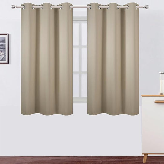 LEMOMO Beige Blackout Curtains 42 x 54 Inch Length Set of 2 Panels Grommet Bedroom Curtains for Living Room
