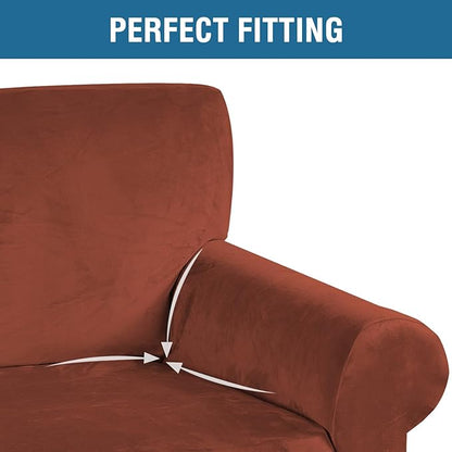 H.VERSAILTEX Stretch Velvet Sofa Covers Large Couch Covers Sofa Slipcovers Furniture Protector Soft with Non Slip Elastic Bottom, Feature Thick Comfy Rich Velour (Extra Wide Sofa 98"-105", Rust)