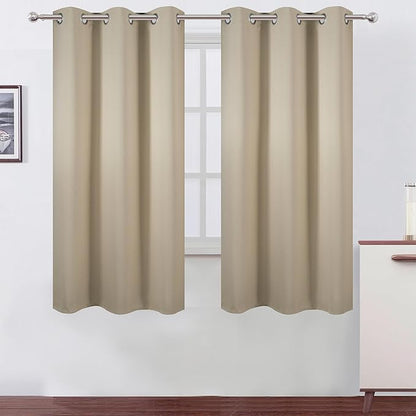 LEMOMO Blackout Curtains 40 x 63 inch/Beige Curtains Set of 2 Panels/Thermal Insulated Room Darkening Bedroom Curtains