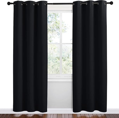 NICETOWN Bathroom Blackout Thermal Curtains and Drapes, 2 Panels, 42 inches Wide by 78 inches Long, Black, Solid Thermal Insulated Grommet Blackout Drapery Panels for Window