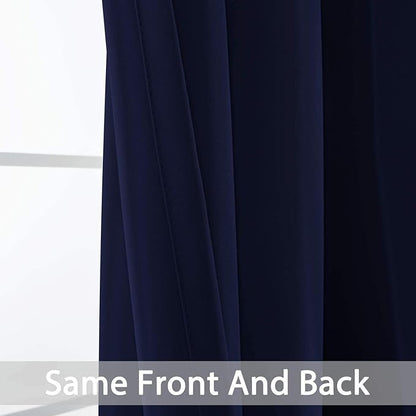 Yakamok Blackout Curtains 96 Inches Long Set of 2 Panels with Grommet Thermal Insulated Light Blocking Window Drapes for Bedroom/Living Room, Navy Blue Color, W52 x L96