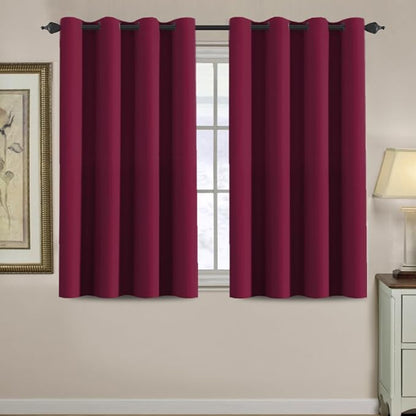 H.VERSAILTEX Blackout Curtains for Christmas Small Window Kitchen Blackout Curtains 45 inch Length Energy Saving Solid Grommet Blackout Drape, One Panel, Burgundy Red, 52" W x 45" L
