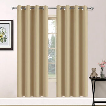 Yakamok Blackout Curtains Room Darkening Thermal Insulated Grommet top Window Curtains for Living Room, 52 x 72Inch, Beige, Set of 2