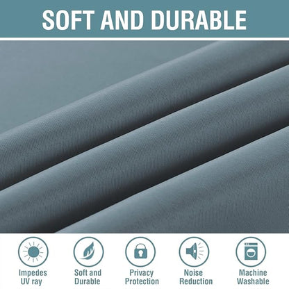 H.VERSAILTEX Blue Curtains/Drapes Blackout for Bedroom Room Darkening Thermal Curtains for Living Room Noise Reducing Sound Proof Solid Grommet Curtain (One Panel, Stone Blue, 52" W x 90" L)