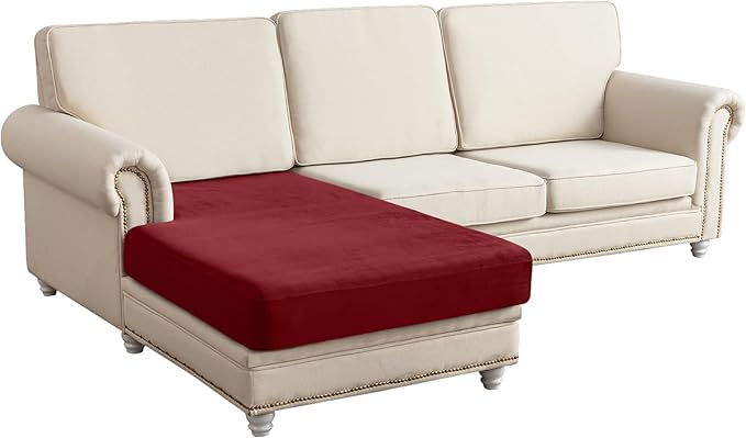 Couch Cover Velvet Chaise Cushion Cover for Sectional Sofas - Elastic L-Shaped Sofa Seat Covers Washable, Slipcover Protector (1-Piece, Christmas Red)