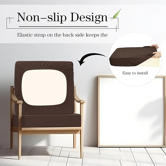Newwiee Set of 4 Stretch Patio Cushion Covers Sofa Couch Seat Chair Slipcovers Cushion Cover Replacement Furniture Protector for Pets Washable(Dark Coffee,Seat Cover,Solid)