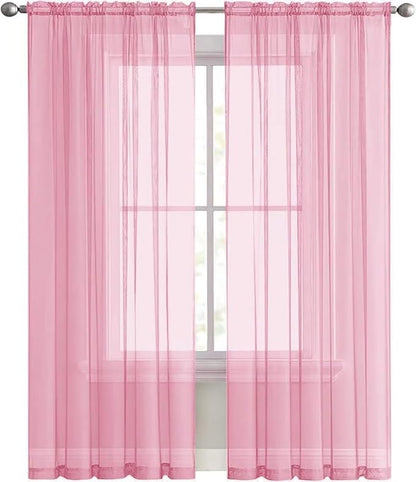 SpaceDresser Sheer Light Pink Curtains 4 Panels Rod Pocket Semi-Sheer Curtain 96 Inches Long Light Filtering Voile Window Drapes for Bedroom Living Room Kitchen, Each 52W x 96L