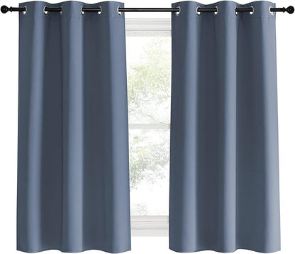 NICETOWN Kitchen Curtains Blackout Drapes, Stone Blue, 42" Wide x 60" Long, Set of 2, Thermal Insulated Grommet Top Window Treatment Curtain Panels for Cupboard, Small Window