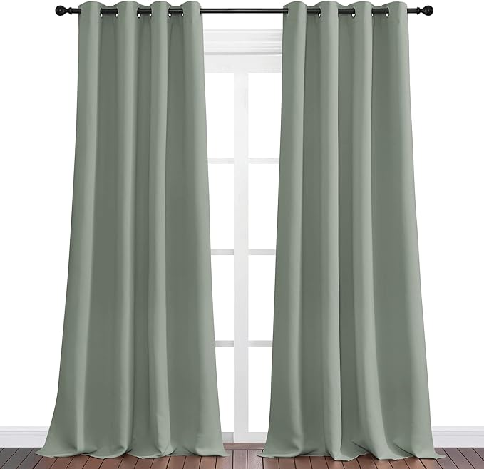 NICETOWN Greyish Green Blackout Curtains 102" Long for Office, 55" Wide, 2 Pieces, Dining Room, Guest Room, Sound Reducing Heat and Cold Block Curtain Panels for Modern Room Decorative