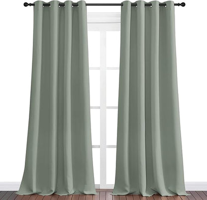 NICETOWN Greyish Green Blackout Curtains 102" Long for Office, 55" Wide, 2 Pieces, Dining Room, Guest Room, Sound Reducing Heat and Cold Block Curtain Panels for Modern Room Decorative