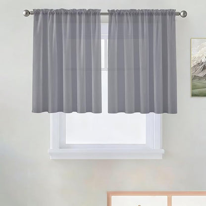 SpaceDresser Basic Rod Pocket Sheer Voile Window Curtain Panels Grey 1 Pair 2 Panels 52 Width 36 Inch Long for Kitchen Bedroom Children Living Room Yard（Grey, 52W x 36L）