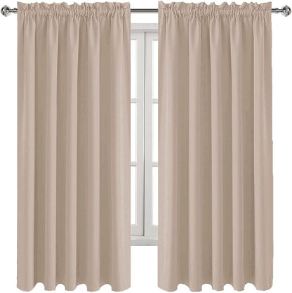 DWCN Blackout Curtains for Living Room Thermal Insulated, Energy Saving & Noise Reducing Bedroom Curtains, Camel, W 60x L 63 Inch, Set of 2 Rod Pocket Curtain Panels