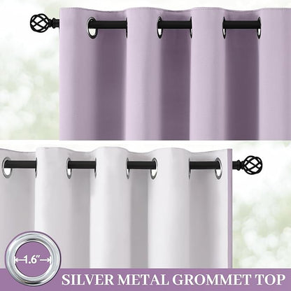 Yakamok 100% Blackout Curtain Panels 84 inches Cold and Light Blocking Drapes for Nursery, 2 Thick Layers Thermal Insulated Draperies (2 Pieces, 40 Wide Each Panel, Lilac Front with White Backing)