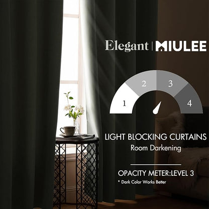 MIULEE 90" Long Room Darkening Curtains Thermal Insulated Drapes Solid Window Treatment Set Grommet Top Light Blocking Blackout Curtain for Living Room/Bedroom 2 Panels Sage Green