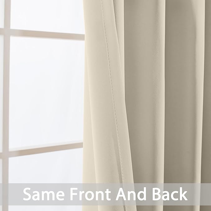 Yakamok Thermal Insulated Grommet Blackout Draperies/Drapes for Bedroom Window,Room Darkening Curtain Panels (2 Panels, W52 x L63 -Inch,Cream Beige)