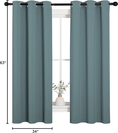 NICETOWN Modern Blackout Curtains Noise Reducing, Thermal Insulated and Privacy Room Darkening Drape Panels for Boy's Guest Room Door Small Short Window (Greyish Blue, 2 Panels, W34 x L63 -Inch)