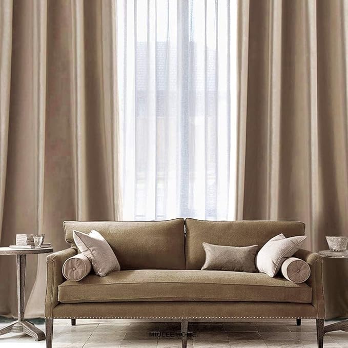 MIULEE 2 Panels Blackout Velvet Curtains Solid Soft Grommet Camel Beige Curtain Thermal Insulated Soundproof Room Darkening Black Out Curtains/Drapes/Panels for Living Room Bedroom 52 x 108 Inch