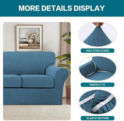 Turquoize 4 Piece Sofa Covers for 3 Cushion Couch Sofa Slipcover with Separate Cushion Couch Cover for Dogs Thick Soft Slipcover Washable Elastic Furniture Protector for Pets(XL Sofa,Dusty Blue)