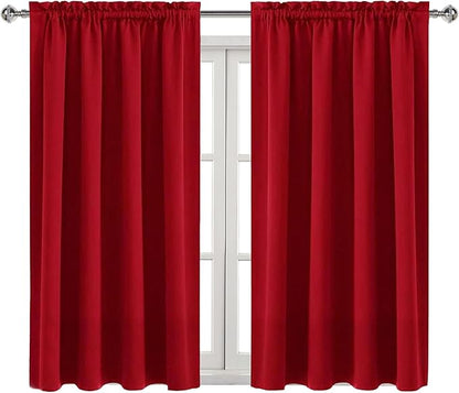 DWCN Christmas Blackout Curtains Room Darkening Thermal Insulated Bedroom Curtains Window Curtain Panels, 52 x 54 inches Long, Set of 2 Red Rod Pocket Drapes