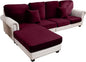Couch Cover 4-Piece Elastic Velvet Couch Cushion Covers & Chaise Slipcovers for L-Shaped Sofas, Sofa Seat Covers Washable, Soft Cover for Couches (3 Seater + Chaise, Wine)
