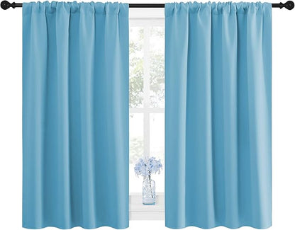NICETOWN Kitchen Window Blackout Curtain Panels - Energy Saving Window Covering Thermal Insulated Rod Pocket Drapes for Basement(Teal Blue, Set of 2 Panels, 42 by 45 inches Long)