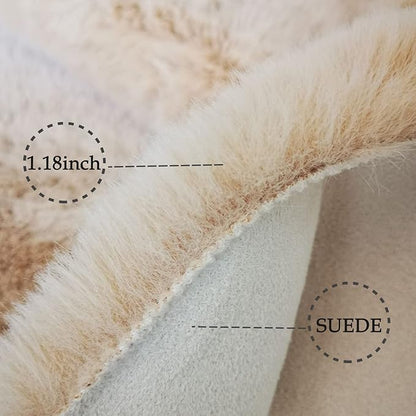 Ghouse Faux Rabbit Fur Round Rug 6ft Light Brown Beige Round Rugs for Bedroom Decor Fluffy Area Rugs for Living Room, no-Shedding Carpet Sheepskin Washable Rug Rome Decor