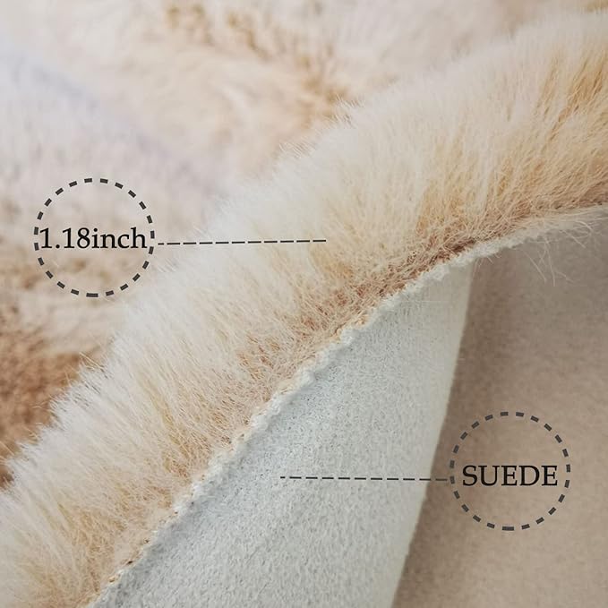 Ghouse Faux Rabbit Fur Round Rug 4ft Light Brown Beige Round Rugs for Bedroom Decor Fluffy Area Rugs for Living Room, no-Shedding Carpet Sheepskin Washable Rug Rome Decor