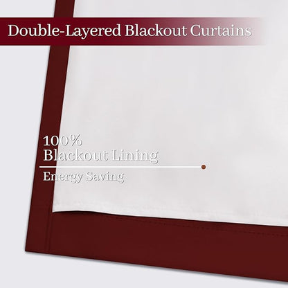 Yakamok Room Darkening 100% Blackout Curtains Grommet Window Treatments with 2 Thick Layers-Burgundy Red Thermal Insulated Drapes Set of 2 Panels for Bedroom Living Room 52 Inches by 84 Inches Length