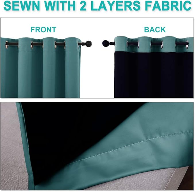 NICETOWN Full Shade Curtain Panels, 70 x 72 inch, Sea Teal, Pair of Energy Smart & Noise Blocking Out Blackout Drapes for Dining Room Window, Thermal Insulated Guest Room Lined Window Dressing