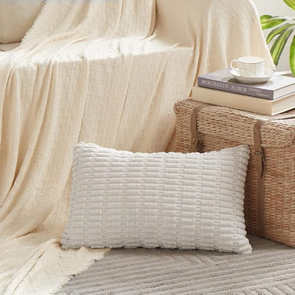 Fancy Homi 4 Packs Pure White Decorative Throw Pillow Covers 16x24 Inch for Living Room Couch Bed, Rustic Modern Farmhouse Boho Home Decor, Soft Plush Corduroy Cute Accent Square Cushion Case 40x60 cm