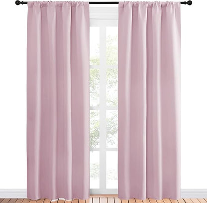 NICETOWN Living Room Blackout Curtains - Nursery Essential Thermal Insulated Solid Rod Pocket Blackout Panels/Drapes (Lavender Pink=Baby Pink, 1 Pair, 42 x 84 Inch)