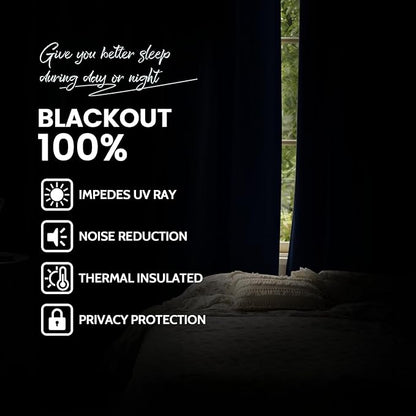 Yakamok Navy Blue 100% Blackout Curtains 96 Inches Long Thermal Insulated Window Curtain for Bedroom Living Room Darkening Set of 2 Panels Grommet Top Drapes with 2 Thick Layers 52x96 Inches Dark Blue