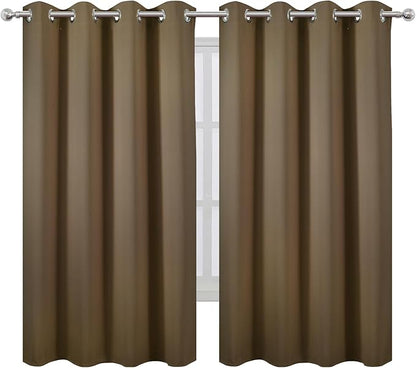 LEMOMO Brown Blackout Curtains 52 x 63 Inch Length/Set of 2 Curtain Panels/Thermal Insulated Room Darkening Curtains for Bedroom and Living Room