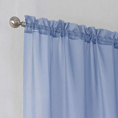 Simplebrand Denim Sheer Curtains 96 Inches Long, Light Filtering Rod Pocket Solid Color Window Sheer Curtain Panels, Elegant Curtains & Drapes for Living Room, Bedroom 2 Panels (Denim, 42" W x 96" L)