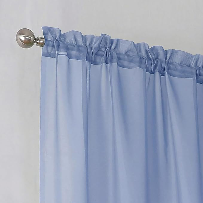Simplebrand Denim Short Sheer Curtains 45 Inch Length for Small Windows, Rod Pocket 2 Panels Set Solid Voile Drapes Window Sheer Curtains for Bedroom Bathroom Kids Room Kitchen, 42x45 Inch, Denim