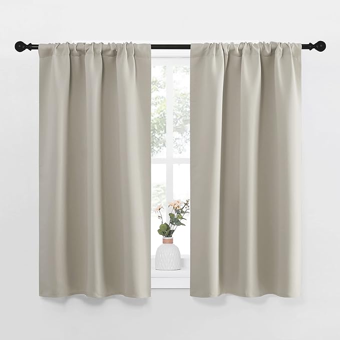 NICETOWN Blackout Curtains for Living Curtains, Room Darkening Window Curtain Panels, Easy-Care Solid Thermal Insulated Draperies/Drapes for Daughter Room (Natural, 2 Panels, 34 by 45)