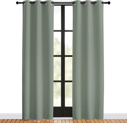 NICETOWN Window Curtain Panels, Greyish Green, 1 Pair, 34 by 80-inch, Thermal Insulated Solid Grommet Blackout Draperies/Drapes for Basement